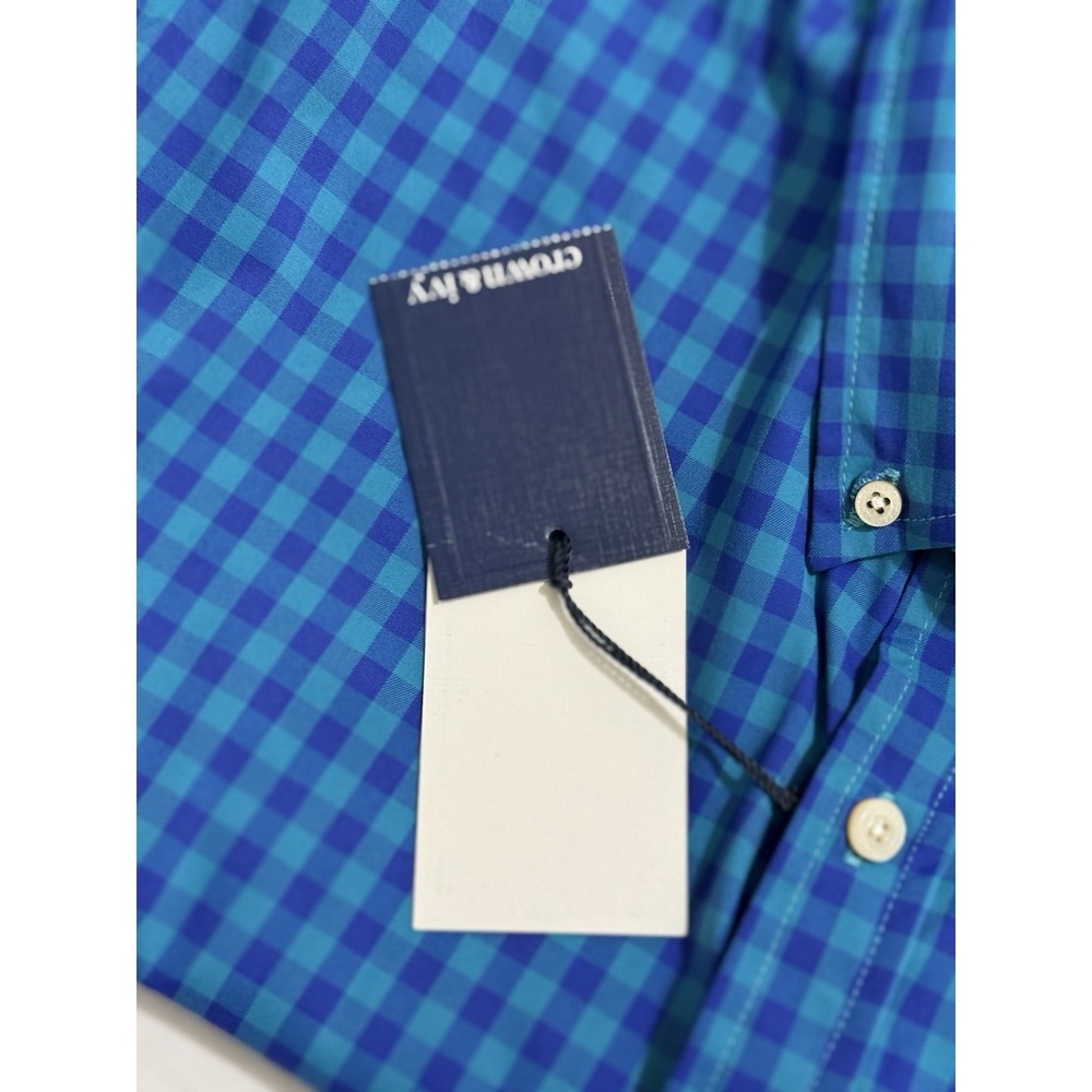 NWT Crown&Ivy Men's SzM Long Sleeve Button Down Shirt Blue‎ Plaid Cotton Spandex - Picture 15 of 16